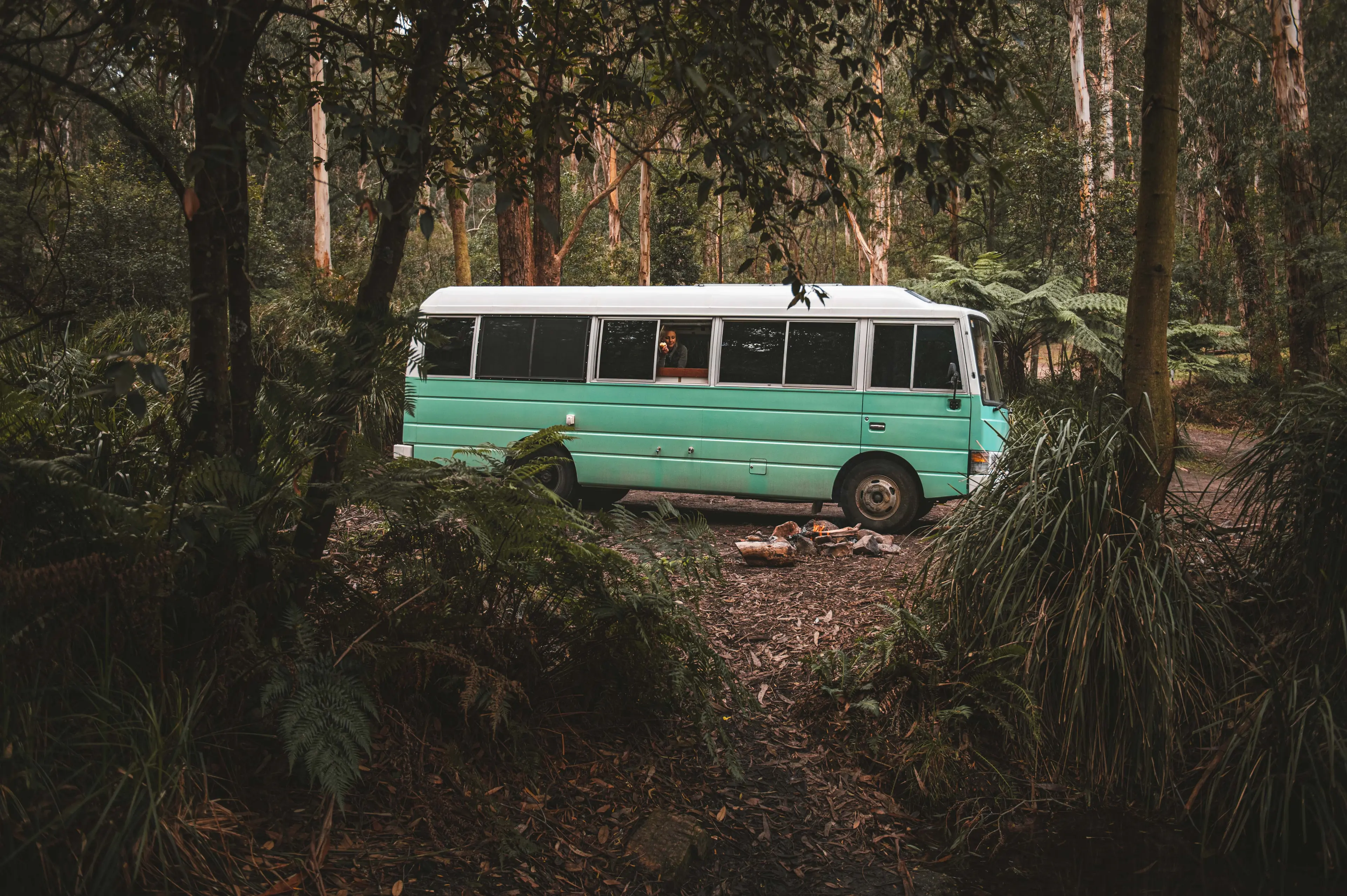 Bus camping out at the Blackheath Glen Reserve campsite.