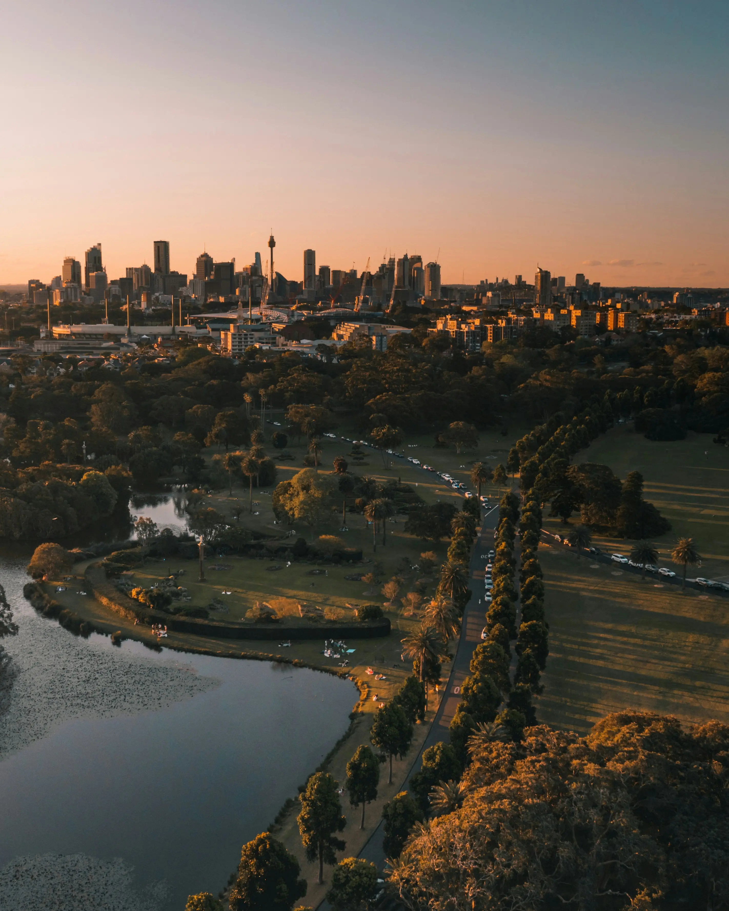 Drone shot of centennial park in sydney